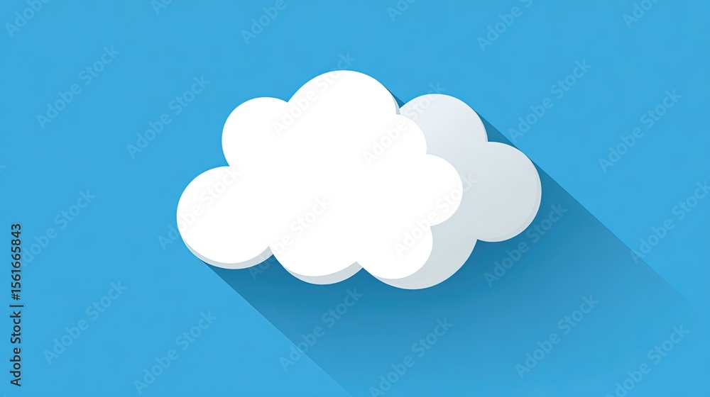 Aufkleber Minimalist white cloud icon on blue background with long shadow for technology.