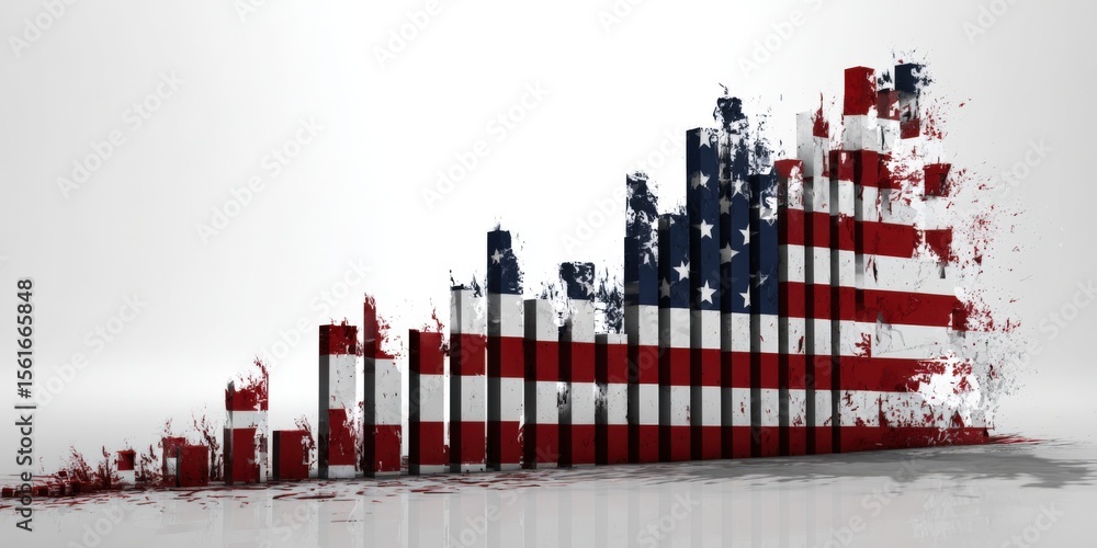 Poster diverse colorful bar graph illustration with american flag design and abstract style.