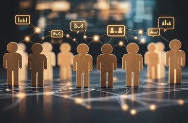 Group of stylized figures connected by network