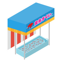 アイソメトリックイラスト：金魚すくい屋台