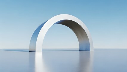 Metallic Arch on Reflective Surface – Abstract Sculpture and Modern Architecture
