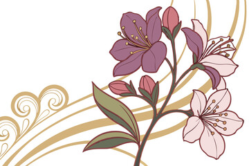 Elegant golden rim floral art with delicate blooms and artistic flourishes