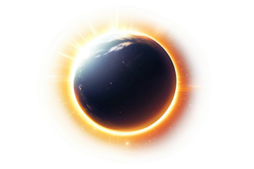 Earth during a solar eclipse, surrounded by a glowing halo