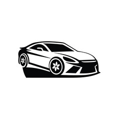 Naklejka premium Sleek Silhouette: Captivating graphic of a modern car, isolated in pure monochrome against a subtle backdrop of dynamic shadows. Evoking speed, elegance and contemporary design.