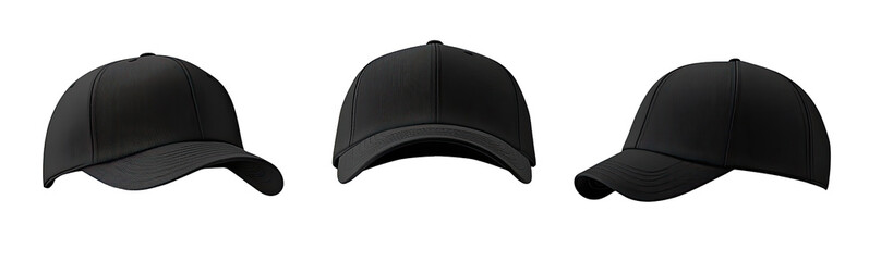 Three black baseball caps