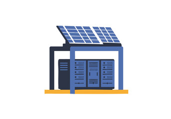 stylized server housed under solar panels showcasing sustainable technology Modern clean design with a focus on green energy and data centers Ideal for digital marketing and tech illustrations