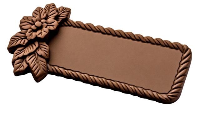 Floral rectangular frame, leaf decoration, brown color, cut out transparent