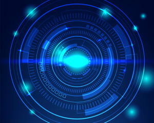 High-tech digital interface background with blue HUD elements and grid design. Perfect for technology, data, or sci-fi themes.