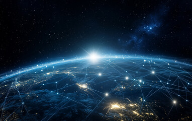Earth network connections shining bright in the vast expanse of outer space