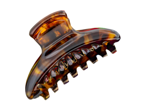 Brown Amber Gold Tortoise Shell Hair Claw Clip Detailed Closeup Studio Shot Isolated white Background Fashion Accessory Hair Jewelry