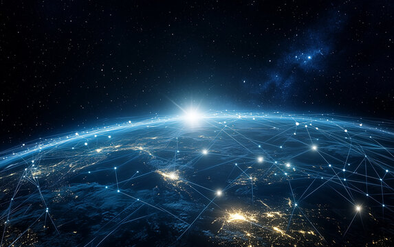 Earth network connections shining bright in the vast expanse of outer space