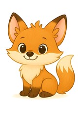 Obraz premium Cute Cartoon Baby Fox Sitting – Kawaii Woodland Animal Illustration Isolated on White Background