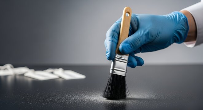 Gloved Hand Carefully Applying Fine Powder with Brush