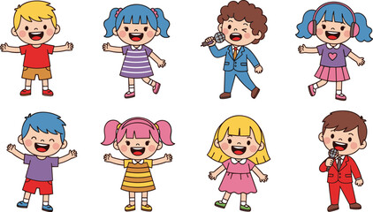Cheerful Diverse Group of Happy Kids Smiling, Waving, and Playing, Adorable Children's Character Collection for Education and Fun Learning Resources
