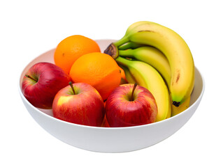 White Bowl Filled with Red Apples Ripe Oranges and Yellow Bananas a Fresh Fruit Arrangement Studio Shot Healthy Snack Food Photography