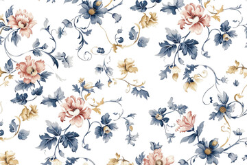 Elegant seamless blue floral wallpaper pattern isolated on white background