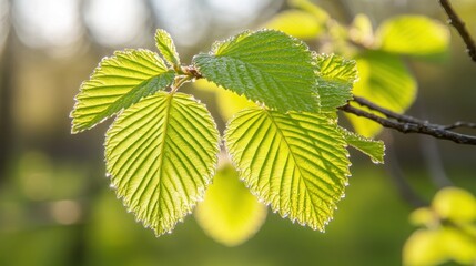 Fresh spring leaves on a branch