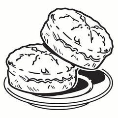 Black and White Illustration of Two Biscuits Stacked on a Plate