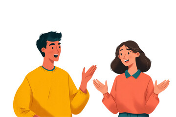 Fototapeta premium Man and woman talking on white background