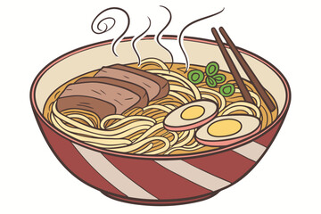 Traditional japanese ramen bowl with steam and vibrant colors for advertising