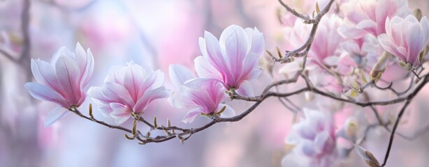 The Magnificent Bloom of Pink Magnolia Flowers in Soft Focus