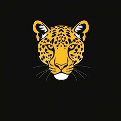 Obraz premium Grafischer Leopardenkopf mit intensivem Blick vor schwarzem Hintergrund, modern und kraftvoll gestaltet.