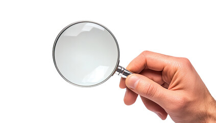 Hand holding a magnifying glass