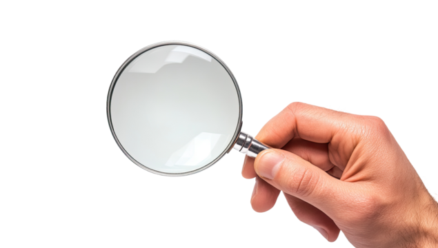 Hand holding a magnifying glass