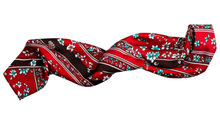 Elegant red floral scarf flowing, feminine neckwear, cut out transparent