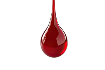 Close-up of a single, vibrant red liquid drop