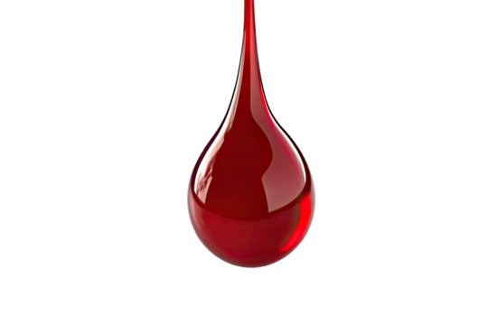 Close-up of a single, vibrant red liquid drop