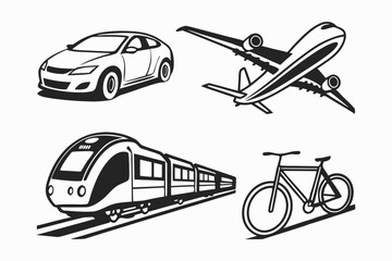 Modern black and yellow transportation icons for modern design projects