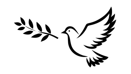 Illustration of a dove in flight carrying an olive branch in its beak symbolising peace and hopefulness