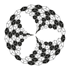 Abstract circular pattern. Geometric floral design. Interconnected fractal shapes. Vector illustration.