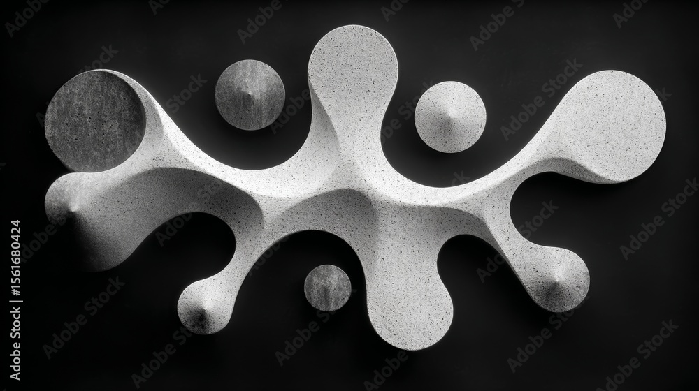 Poster abstract biomorphic tile design featuring black and white organic shapes with smooth flowing forms, 