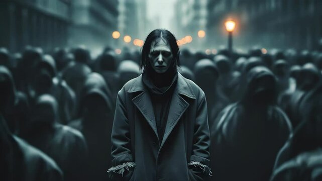 video of A lone individual amid a bustling crowd, highlighting a profound sense of isolation and the weight of solitude