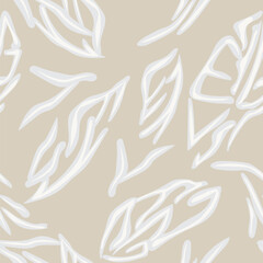 Neutral Colour Tropical Leaf Seamless Pattern Design