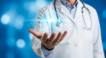 Doctor Holding Hologram of Healthy Human Lungs in Hand - Modern Healthcare Concept
