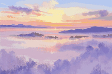 Pastel Horizon Dream A pastel-toned landscape painting isolated watercolor vector illustration svg