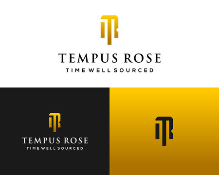 Logo design about bold and luxurious TR monogram letters.