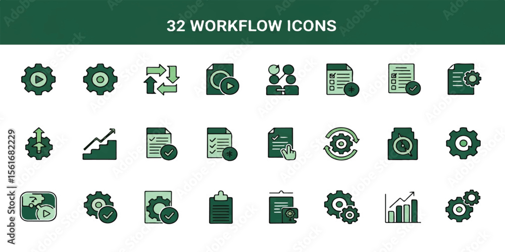 Poster 32 workflow icons isolated on white background
