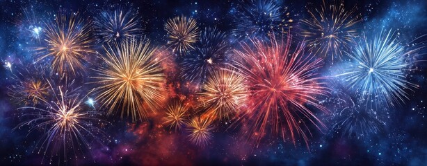 Naklejka premium The Stunning Display of Fireworks Illuminating the Night Sky.