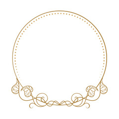 Elegant circle frame with leaves. Botanical round border with vintage swirls and dotted lines.