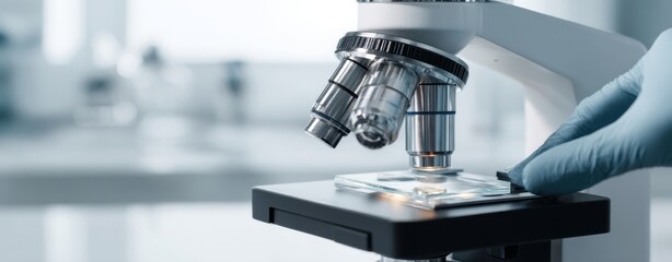 The detailed view of a microscope in a modern laboratory setting.