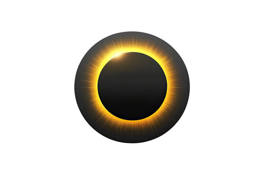 Circular graphic of a solar eclipse.  Dark circle with glowing yellow ring