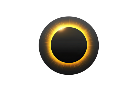 Circular graphic of a solar eclipse.  Dark circle with glowing yellow ring