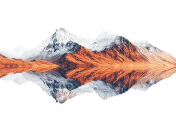 Mountain range reflected in a still body of water, snow-capped peaks