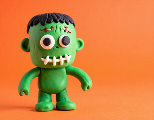 Clay Frankenstein Figure – Halloween Character on Orange Background