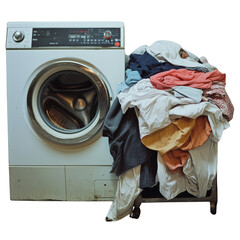 washing machine and laundry on transparent png background