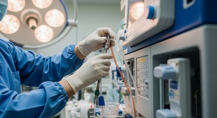 Surgical Technician Connecting Anesthesia Machine Tubes